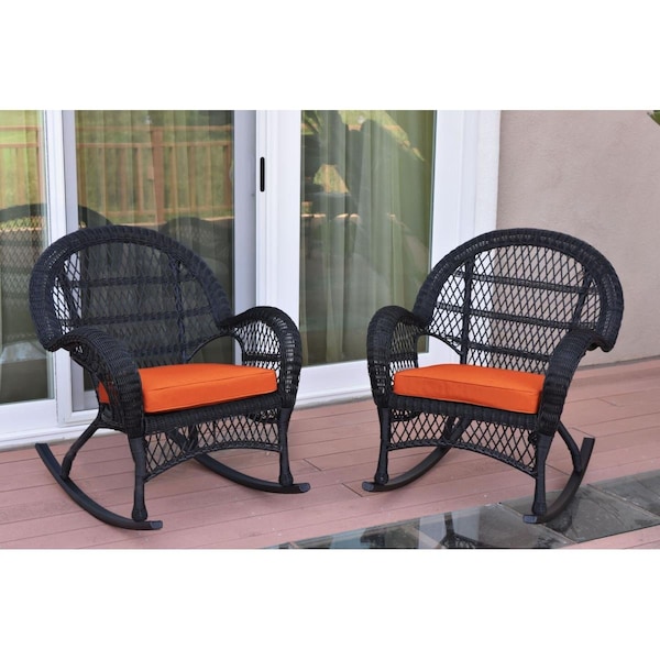 Propation W00211-R-2-FS016 Santa Maria Black Wicker Rocker Chair with Orange Cushion PR1081438 - main